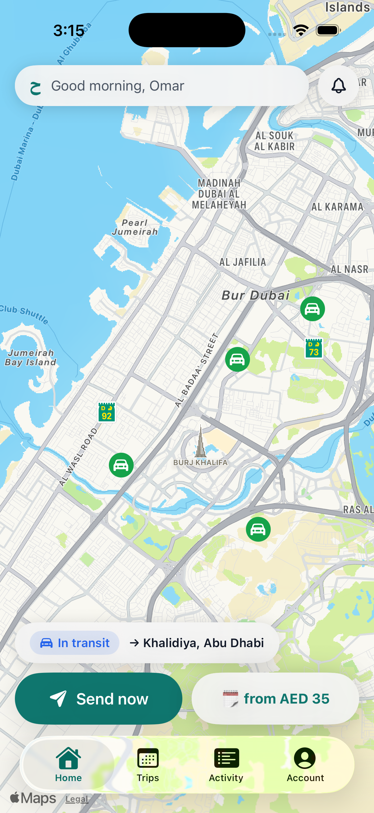 Hamelha client app — live map home screen